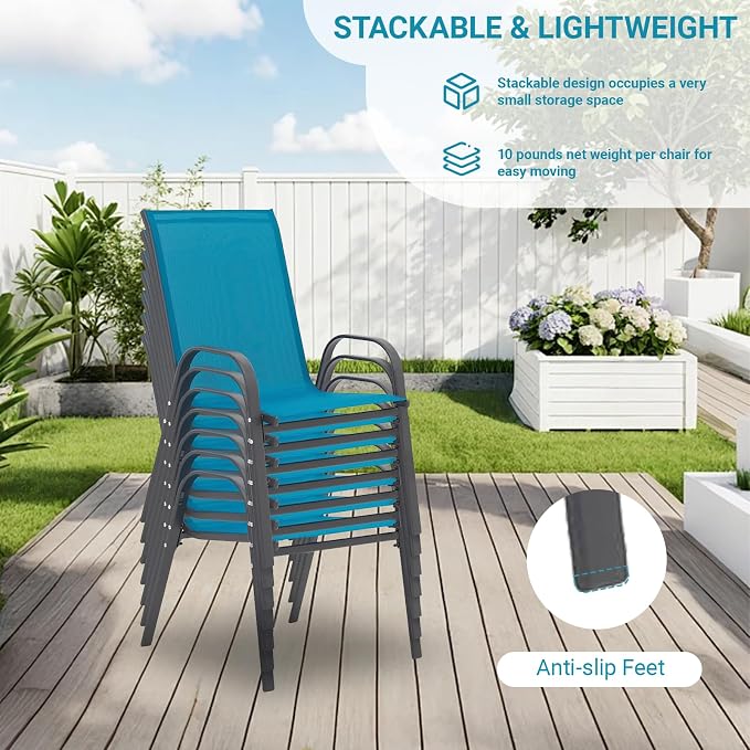 Patio Chairs Set of 6, Breathable Textilene, Weatherproof Frame, Quick Setup - Image 4