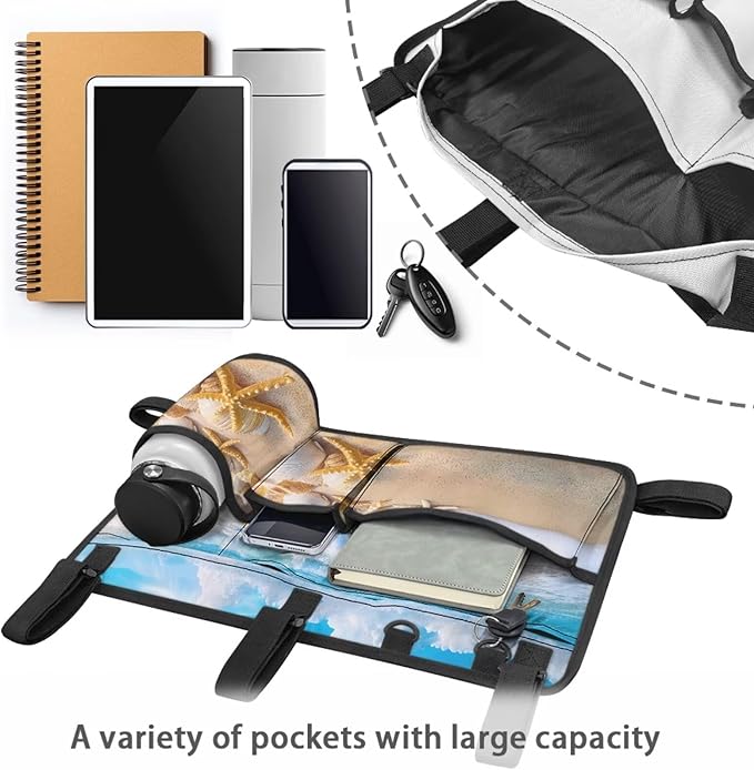 Beach Golf Cart Rear Seat Organizer Foldable Storage Bag for Club Car, Wheelchair and Walker