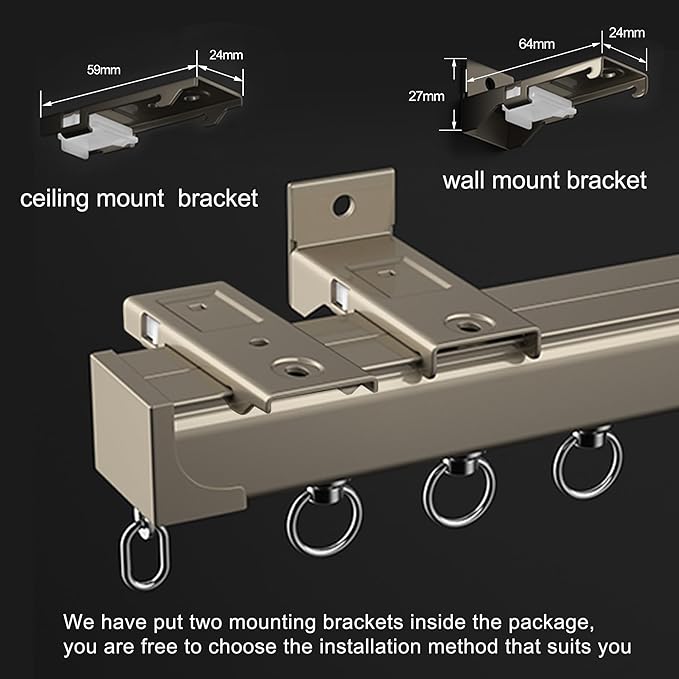Ceiling Mounted Curtain Track for Drapes and Room Dividers - Sliding Curtain Rail for Living Room (Champagne, 2m)