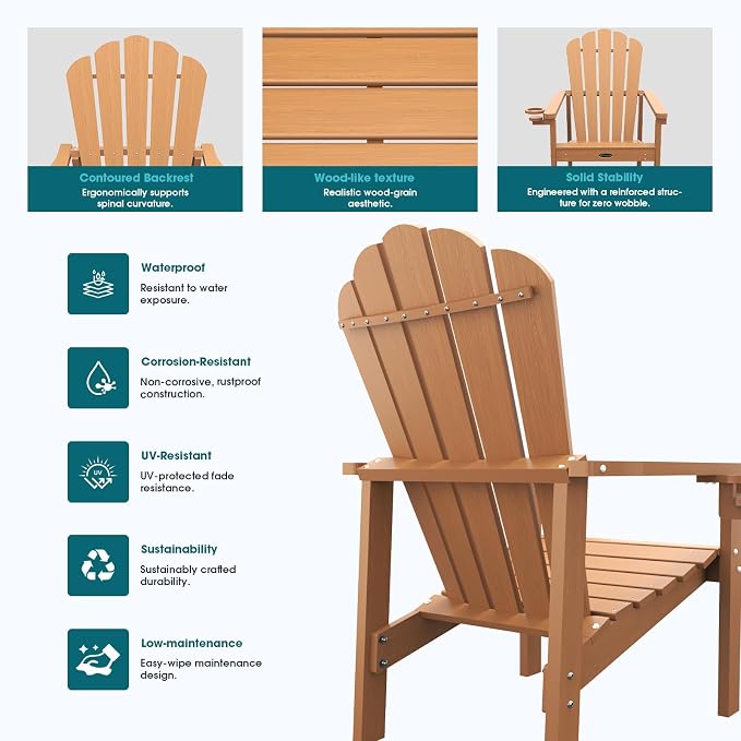 THOEOE Stackable Adirondack Chair Set of 6, Fire Pit Chairs, Wood | All-weather - Image 6