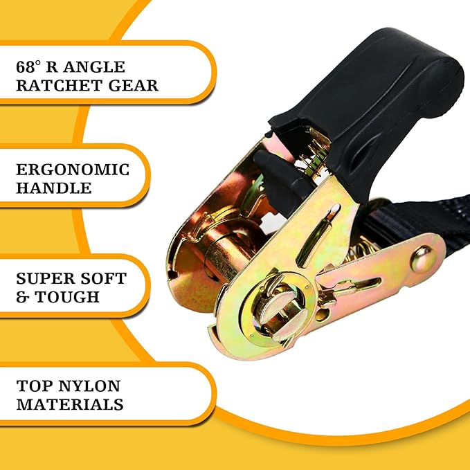 Endless Retractable Ratchet Straps 1650 lb Break Strength 1" x 10 Ft (No Hooks)Tie Down Strap Rope Travel Trailer/RV Motorcyle,Car Cargo Ropes for tieing up Stuff,Case,Water Tank to Roof Rack,or Trees
