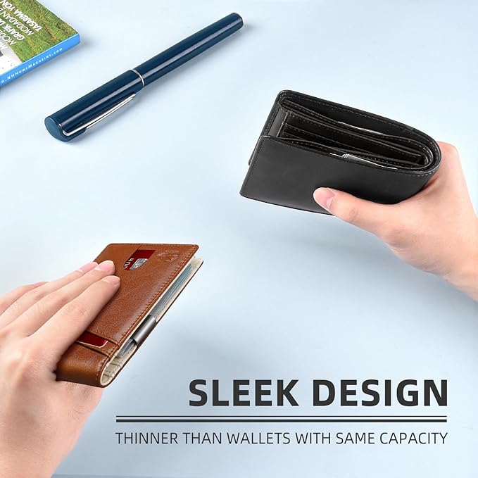 Zitahli Money Clip Wallets for Men,Slim Bifold Wallet 10-12 Cards, Mens Leather Wallet with ID Window,RFID Blocking Thin Minimalist Credit Card Holder,Gifts for Him