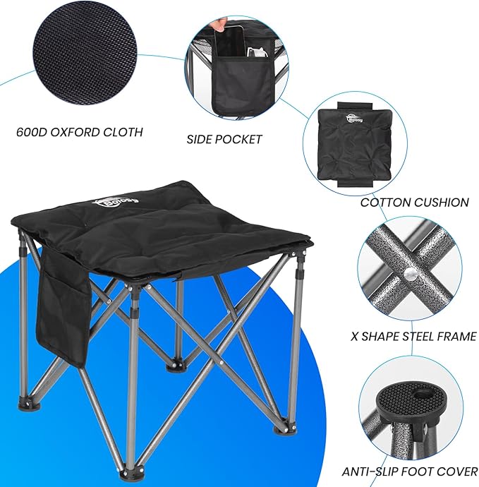 Camping Stool with Removable Padded Folding Outdoor Stool Camping Stool Padded Oversized Ottoman Camping Chair Foot Rest Camp Stool Folding Stools
