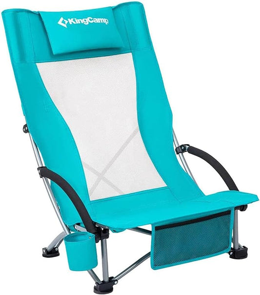 KingCamp Low Beach Chairs, Folding Portable Chair for Adults Lightweight Extra Wide Seat 300lbs Heavy Duty Oversized Backpack, Carry Bag for Camping