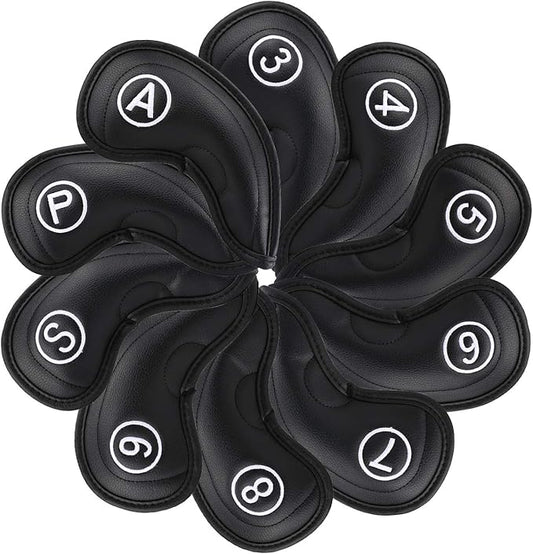 Golf Irons Club Head Covers, Golf 10pcs Set Thick PU Leather Waterproof Head Covers with Number Tag 3-9/A/P/S Fit Most Irons Club