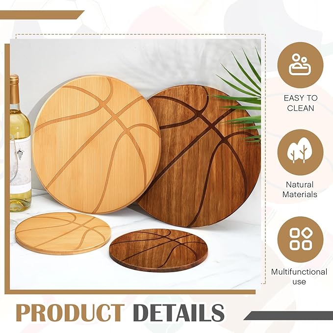 Basketball Cheese Board Gift Set Party Favor Prizes Charcuterie Wood Board with Knives and Box Father Day Gift for Dad Grandpa Party Tournament Game(7.9"x 7.9", Acacia Color)