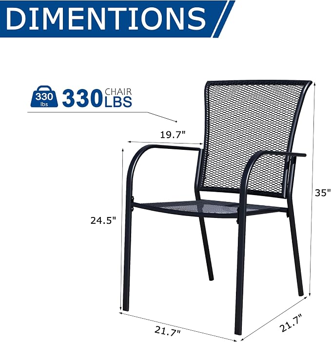 Patio Dining Chairs Set of 6, Metal Mesh Patio Furniture Set - Image 3