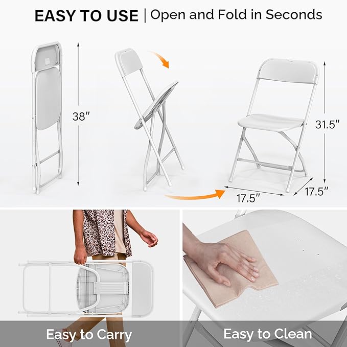 VINGLI 2 Pack White Plastic Folding Chair, Indoor Outdoor Portable Stackable - Image 3