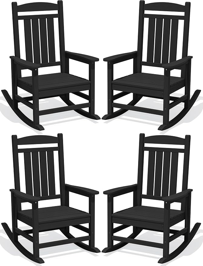 Oversized Outdoor Rocking Chairs Set of 4, HDPE Porch Rocker by KINGYES