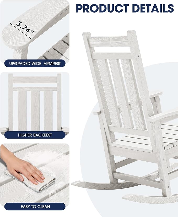 Oversized Outdoor Rocking Chair Set of 6, HDPE Patio Rockers - Image 8