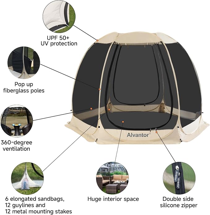 Alvantor Pop Up Screen House Tent, Instant Outdoor Gazebo - Image 4