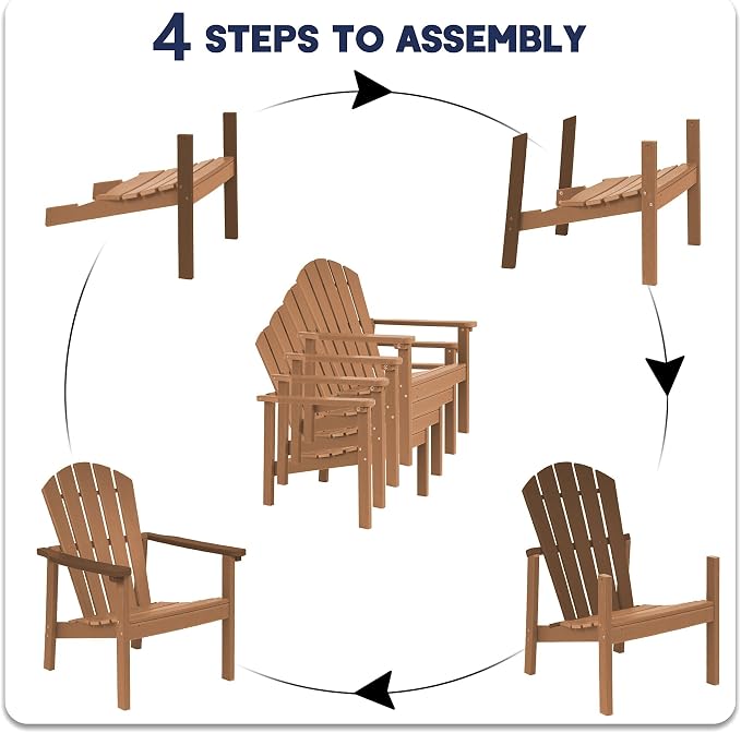 Compact Stackable Adirondack Chairs Set of 2, Teak | 26.3" Wide HDPE, - Image 8