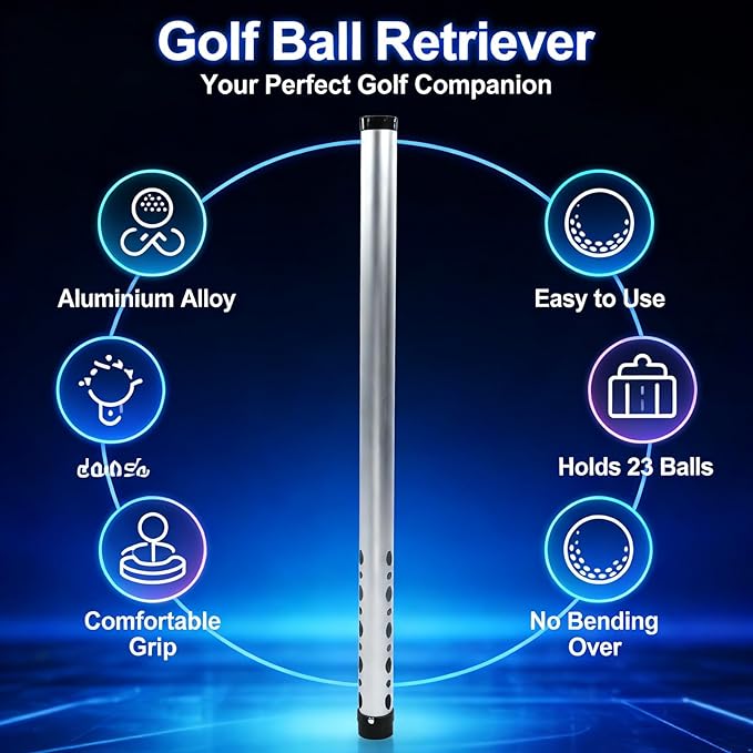 Golf Ball Retriever Tube Aluminium Alloy for 23PCS Balls, Golf Ball Picker with Comfortable Grip - Durable Material, Easy Ball Collection for Outdoor Practice