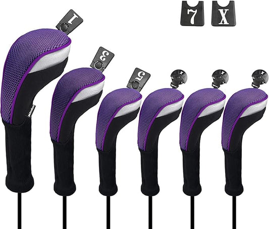 Andux 6pcs/Set Golf Club Head Covers Woods Drivers Fairway Hybrid Set Long Neck (3 Hybrid + 3 Woods)