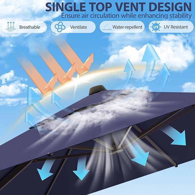 9' X 12' Cantilever Patio Umbrella Rectangle Outdoor Umbrella, 6-Level Tilt & - Image 4