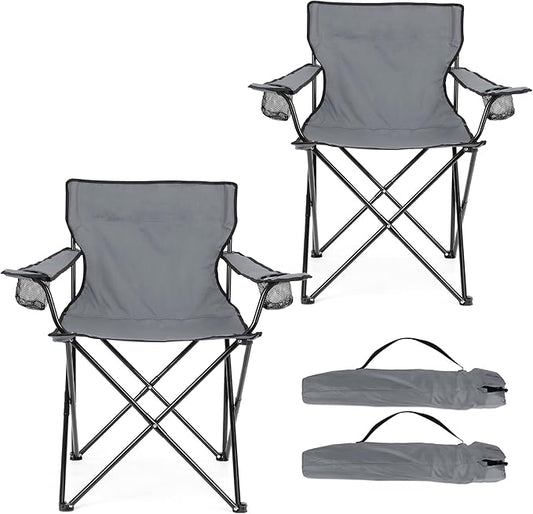 HaSteeL Camping Chair for Adults, Folding Beach Chair Set of 2, Large Foldable Portable Chair for Outdoors Fishing, Hiking, Sporting, Travel, Picnic, Lawn, Hold 275lbs & A Storage Bags (Grey)