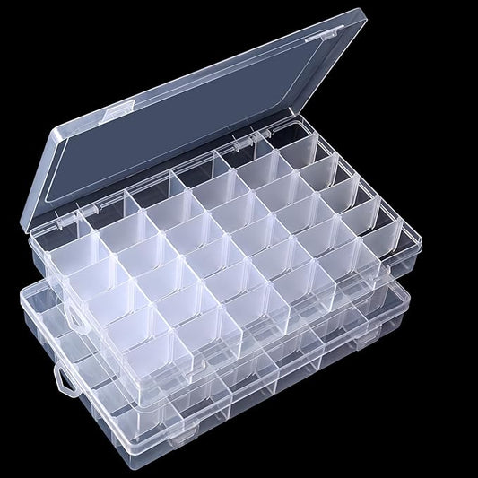 Gospire 2PCS 36 Grids Clear Plastic Jewelry Box Organizer Storage Container with Removable Dividers