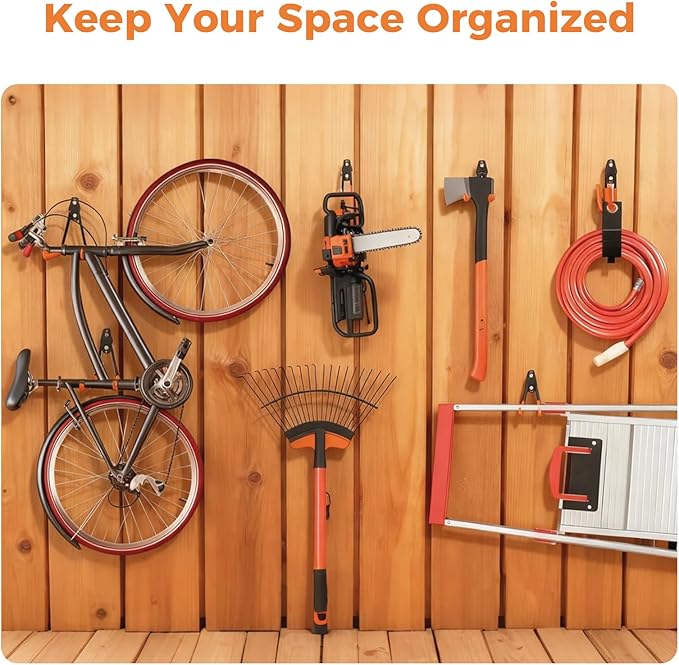 Garage Hooks Heavy Duty - 16 Pack Garage Storage Hooks Anti-Slip Coating Wall Mount Hook for Hanging Ladders Bikes Garden Tools Hose Orange
