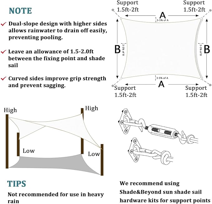 Shade&Beyond Custom Sun Shade Sail 10'x13'RectangleSun Sail Shades Patio UV - Image 5