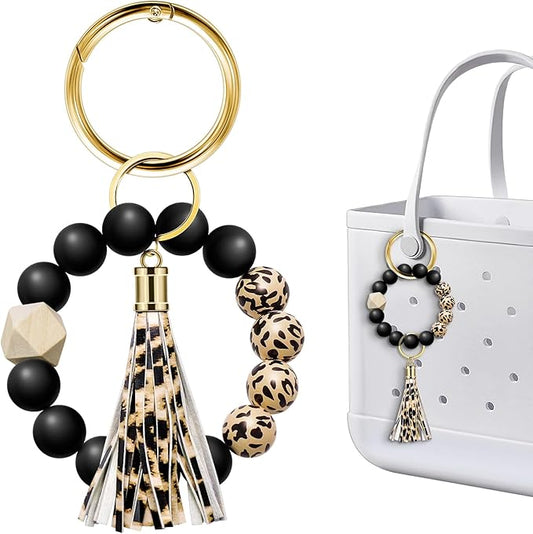 Tote Bag Charm Compatible with Bogg Bag Accessories, Bead Tassel Beach keychain Wrist Leopard Purse Charm Girl Women