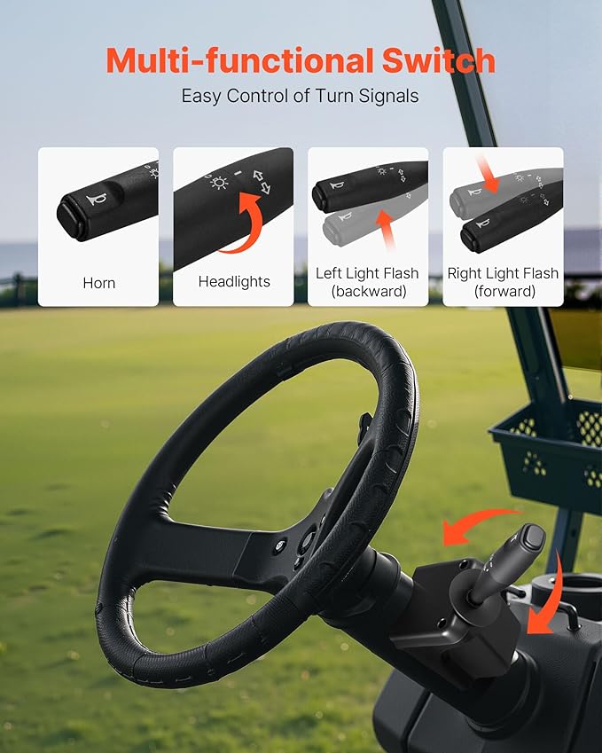 VEVOR Golf Cart Light Kit, 12 Volt, Street Legal LED Headlight and Taillight Kit with Wiring Harness, Turn Signals, Hazard Light, Switch Horn, Brake Pad, Zip Ties, ABS Housing, for Club Car DS 1993-Up