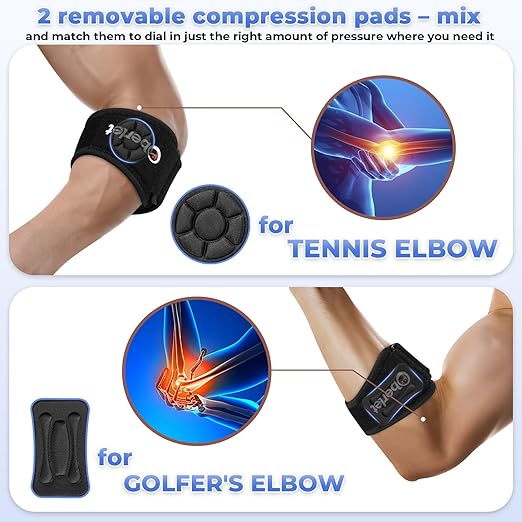 Tennis & Golfer's Elbow Brace for Men & Women with Tendonitis & Elbow Pain Relief - Adjustable Strap & Compression Pads, Arm Forearm Support Band - Rose Red 1 Pack