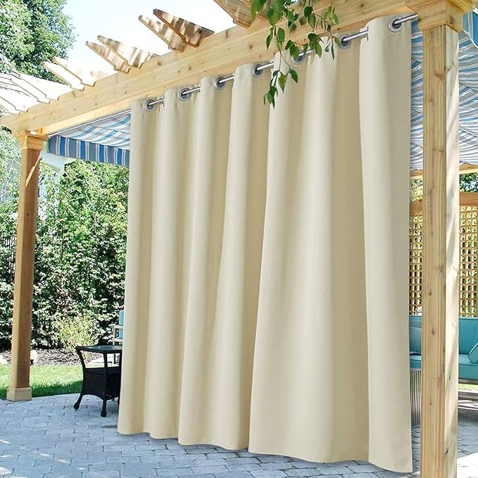 Waterproof Curtains for Patio W100 x L95 Inch Natural Beige, 1 Panel | Block by StangH