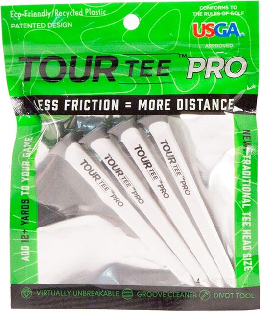 CMCDESIGN Tour Tee Pro Pack - Frictionless Golf Tees for More Distance & Consistent Yards - Reusable, Made with Recycled Plastic & Virtually Unbreakable - Four 3.15” Golf Tees with Standard Cup