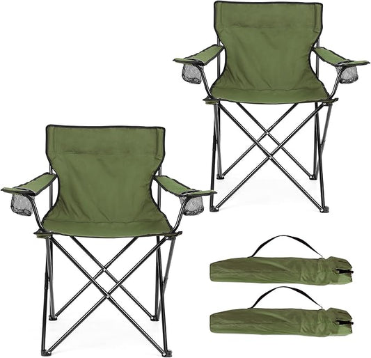 HaSteeL Camping Chair for Adults, Folding Beach Chair Set of 2, Large Foldable Portable Chair for Outdoors Fishing, Hiking, Sporting, Travel, Picnic, Lawn, Hold 275lbs & A Storage Bags (Green)