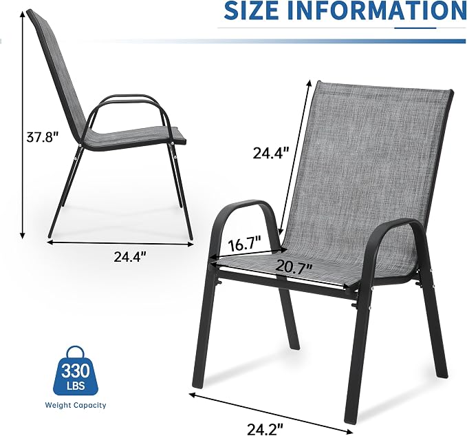 Patio Dining Chairs Set of 8, Outdoor Stackable Furniture Set | All Weather - Image 2