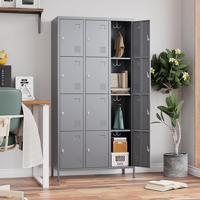 METAN Metal Locker for School Office Gym Bedroom, 12 Doors Steel Storage Locker Cabinet for Employees, Industrial Storage Locker, Assembly Required,Dark Gray