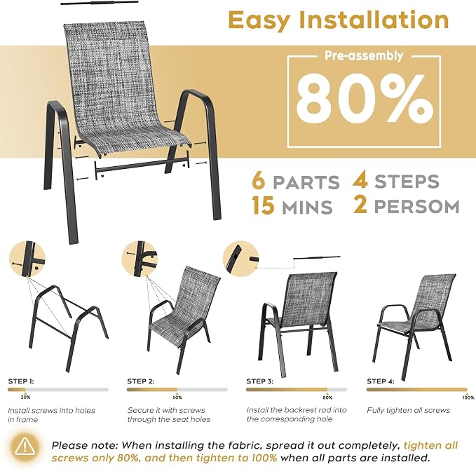 Patio Dining Chairs Set of 4 Outdoor Stackable Dining Chairs - Image 6