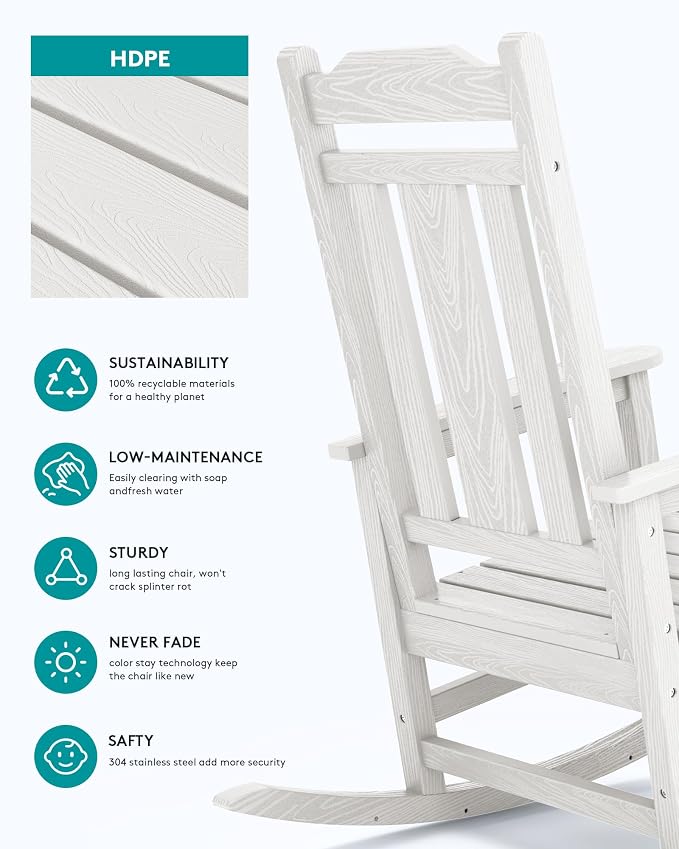 SERWALL HDPE Oversized Outdoor Rocking Chairs Set of 2, Patio Rocker, All - Image 6