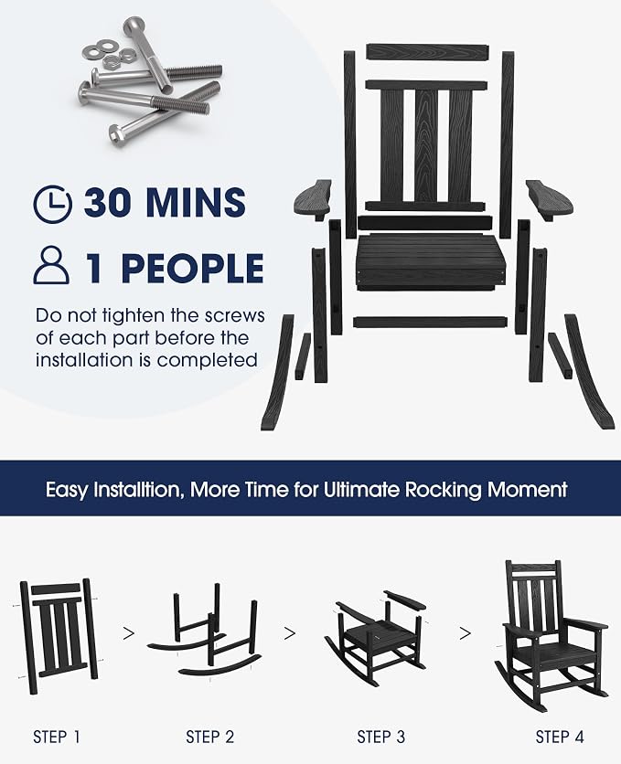 Oversized Outdoor Rocking Chair Set of 4, HDPE Patio Rockers - Image 5