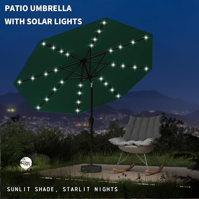 9FT Patio Umbrella with Solar Lights, Outdoor Market Umbrella with Tilt and - Image 6