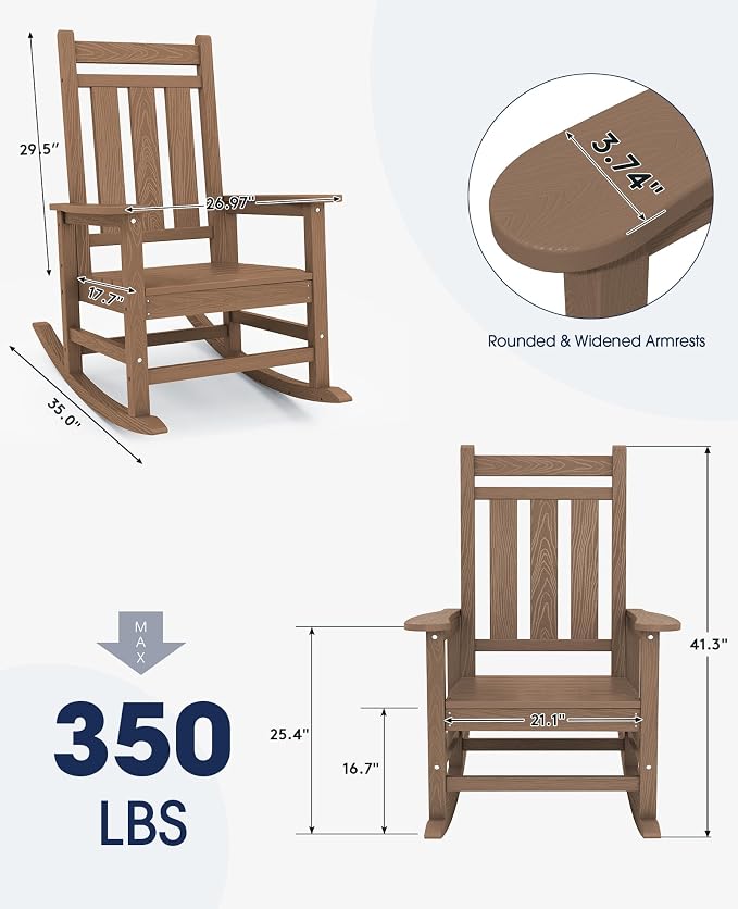 Oversized Outdoor Rocking Chair Set of 4, HDPE Patio Rockers - Image 3