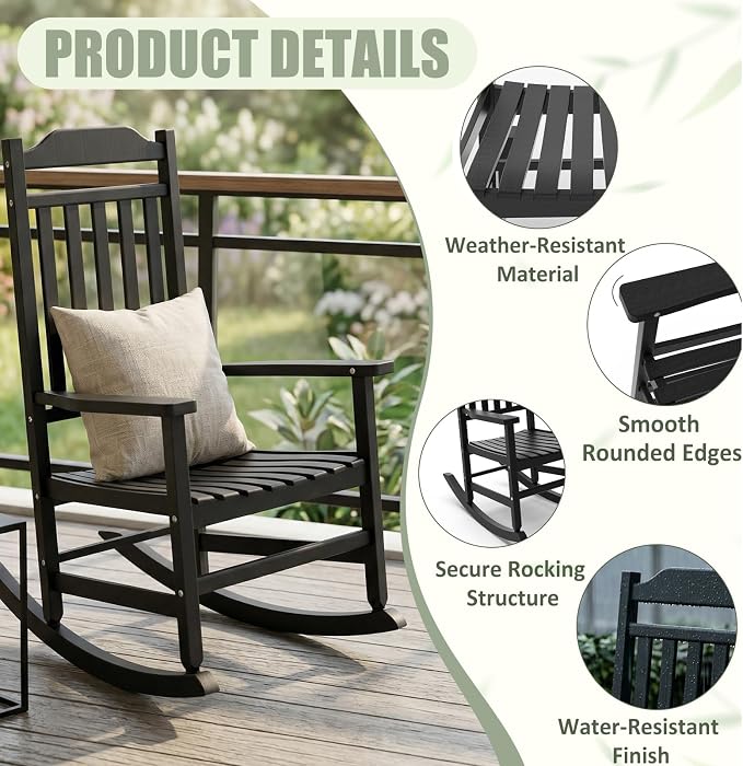 Outdoor Rocking Chairs Set of 2, Weather-Resistant Rocking Chair Ergonomic | - Image 5