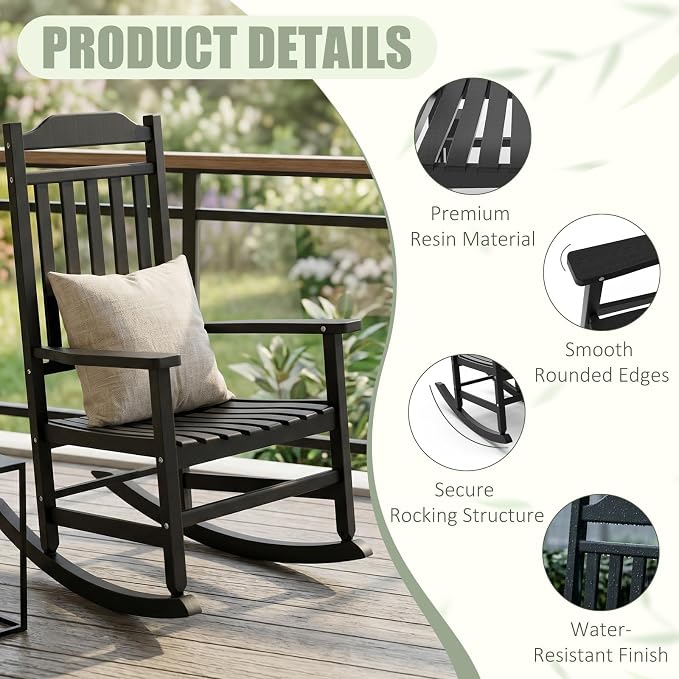EFU Outdoor Rocking Chairs Set of 2, All Weather Rocking Chair | Sturdy & - Image 4