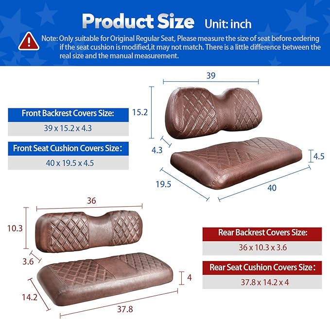 NOKINS Golf Cart Seat Covers for Club Car Precedent, Vinyl Front&Rear Seat Cover with Flip-Up Armrests kit, with Cup Holder, for 1" Square Tube(Brown&Brown 8438)