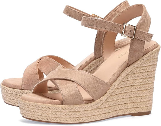 VICKI·VICKI Wedges for Women Platform Sandals Wedge Heels for Sandals Comfortable Summer Espadrille Shoes Ankle Strap&Open Toe