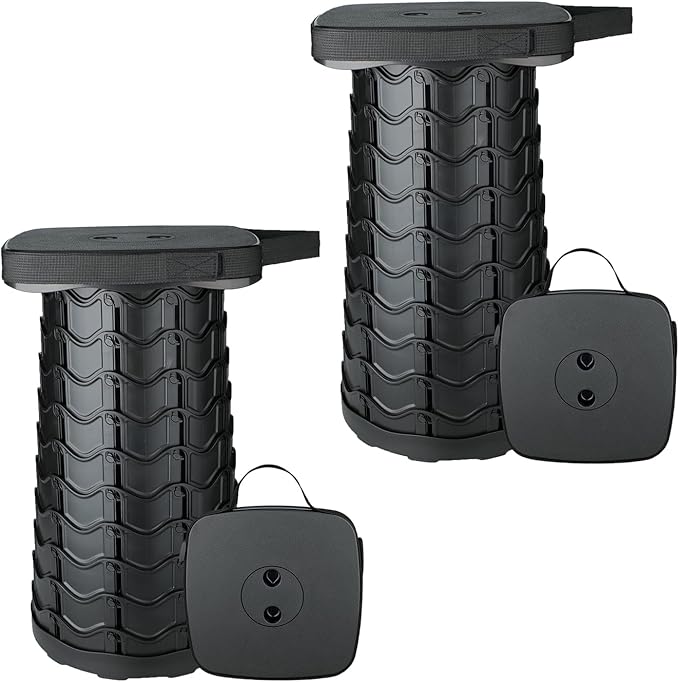 Boreeman Upgraded Collapsible Stool, Square Portable Stool, Lightweight Yet More Sturdy with Load Capacity 400lbs, Perfect for Camping Fishing Hiking BBQ (1, 2-Pack Black)