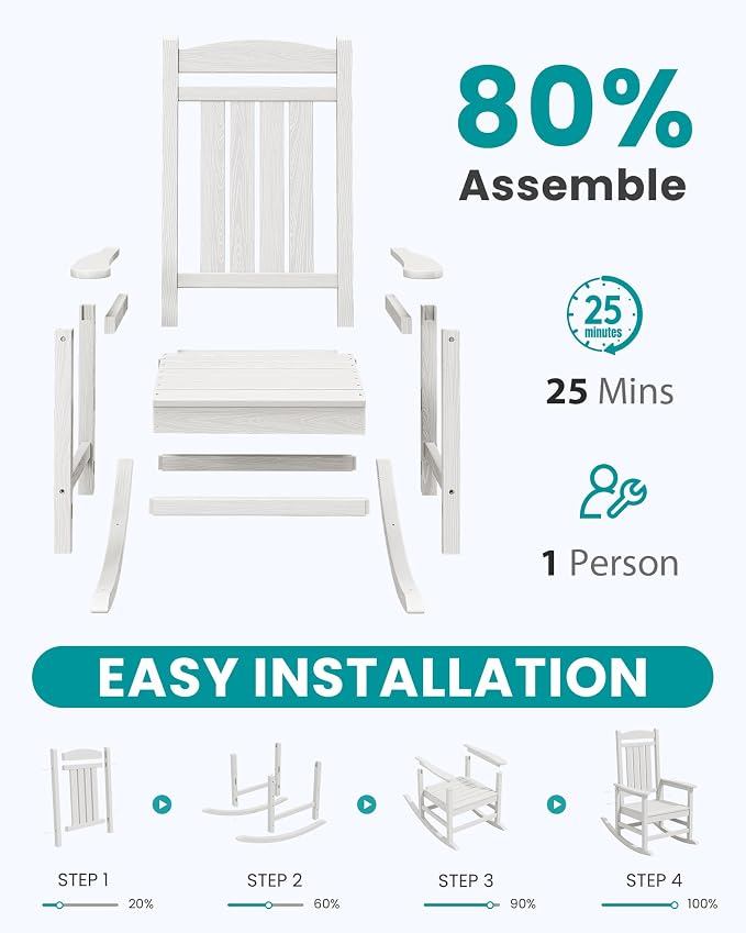 SERWALL Outdoor Rocking Chair Set of 2, Patio Rocking Chair, Porch Rocker - Image 8