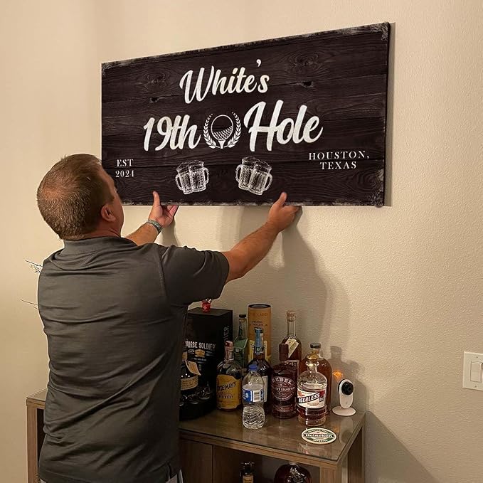TAILORED CANVASES Golf Art Decor - Personalized Vintage Golf Wall Art Sign for Man Cave, Bedroom, Basement, Home Bar and Custom Gift for Husband, Dad, Wedding & Anniversary - 19th Hole Sign, 36"x12"