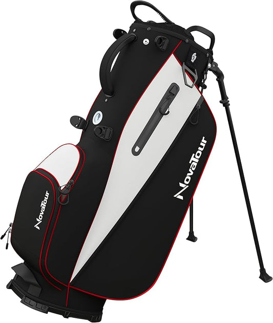 Golf Stand Bag - Lightweight Golf Bag with Stand and 7 Way Dividers, Dual Strap, Waterproof Pocket, Insulated Sleeve, Easy-Lift Handles and Swing-Cam Holder