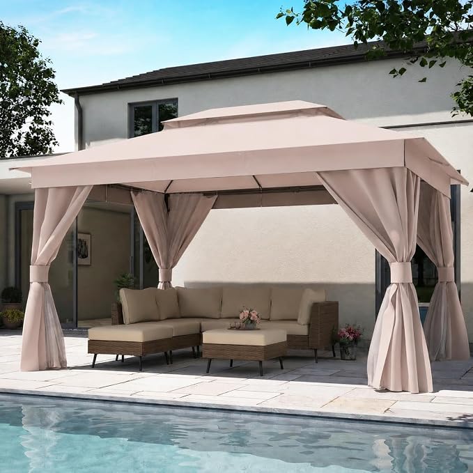 10'x13' Outdoor Gazebo, Upgraded Metal Frame Heavy Duty Patio Canopy Tent by LAUSAINTHOME