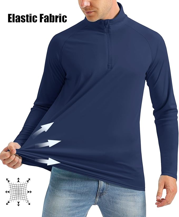 MAGCOMSEN Men's Long Sleeve Sun Shirts UPF 50+ Tees 1/4 Zip Up Fishing Running Rash Guard T-Shirts Outdoor Shirt