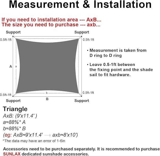 Sun Shade Sail 6'x12' Sand Rectangle Shade Cover Custom Size | 95% UV Block - Image 2