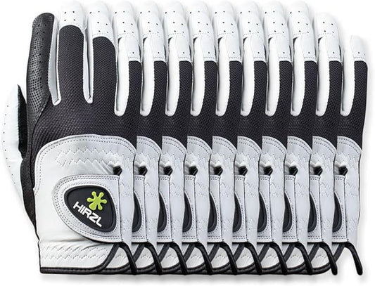 HIRZL Trust Control 2.0 Ladies Golf Gloves – All Weather Womens Golf Glove (White/Black) | Kangaroo Leather Palm | Cabretta Leather Backhand | Trusted by Pros | Sweat Free, Ultimate Grip (Pack of 10)