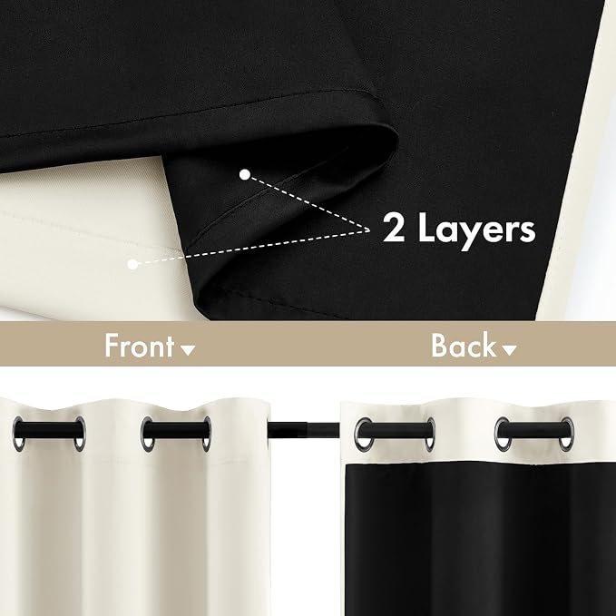MIULEE Beige White 100% Blackout Short Curtains - Image 3