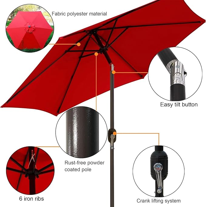 7.5 ft Patio Umbrella, Yard Umbrella, Outdoor Market Umbrella - Image 2